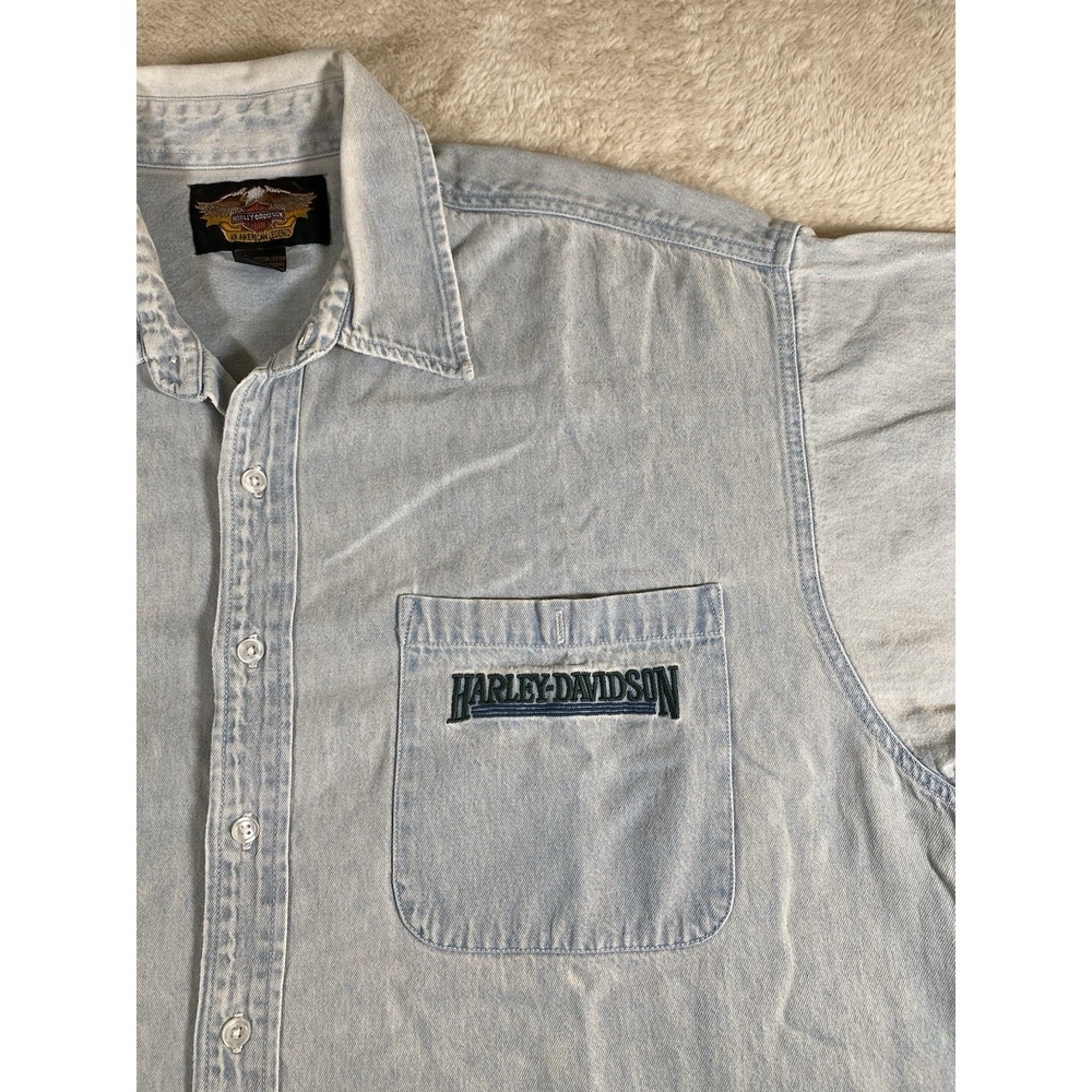 Harley Davidson Men's XL Long Sleeve Vintage Button Up Denim Shirt - Picture 3 of 16